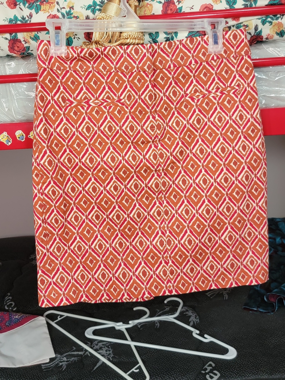 Dalia Collection Modern Fit Orange Pink Geometric Midi Skirt